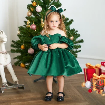 Vianočné Šaty Pre Dievčatá 1. Batoľa, Dieťa, Dieťa Strany Princezná Šaty Formálne Oblečenie Zelená Santa Nové Rokov Kostým Krstiny