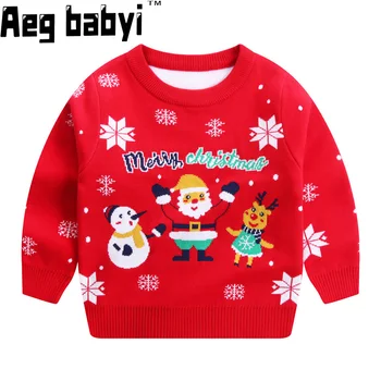 Vianočný Sveter Jeseň Zima Deti Oblečenie, Baby, Dievčatá, Chlapcov Knitwear Santa Claus Tlač Pletený Sveter Deti Strany Svetre