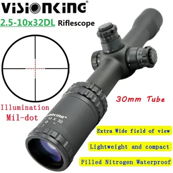 Visionking 2.5-10x32 Široký Uhol Taktické Riflescope Ľahké Nepremokavé Veži Zámku Osvetlené Mil-dot Lov Optickým Zameriavačom