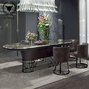 Vysoko kvalitný mramor jedálenský stôl stoličky luxusné obdĺžnikové západnej reštaurácia jedálenský stôl taliansky nehrdzavejúcej ocele