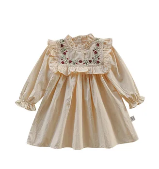 Výšivky, Kvetinové Šaty Pre Deti, Dievčatá 2023 Jeseň Dlhý Rukáv Princezná Šaty Deti Vintage Frocks Oblečenie Vestido