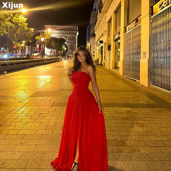 Xijun Červená A-Line Elegantné Večerné Šaty Bez Ramienok Dĺžka Podlahy Prom Šaty Formálne Príležitosti Šaty Pre Ženy Vestidos De Noche