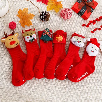 Zimné Vianočné Ponožky pre Dieťa Roztomilý Kreslený Strom Santa Claus Červená Ponožka Mäkké Bavlnené Non-slip Dieťa Dievča, Chlapec Ponožky Vianočný Darček