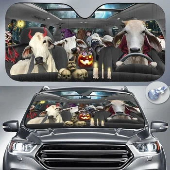 Šťastný Halloween Holstein Auto 3D Vytlačené slnečník Auto slnečník pre Auto Truck Dekor čelné Sklo Slnečník,Blokuje UV Lúče Slnka